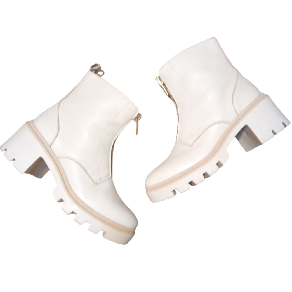 Antonio de Faria Lola Lug Sole Ankle Chelsea Cream Leather Combat Boots Size 8